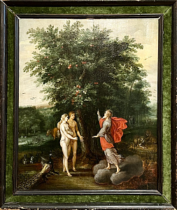 Мастерская Якоба Баутатса. Адам и Ева в Раю. Вторая половина XVII в. Дерево, масло. 47 х 38,5 см 