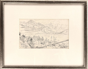 Репин Илья Ефимович (1844-1930). Вид Швейцарии. 1900 г. Бумага, графитный карандаш. 12 х 17 см (в свету)