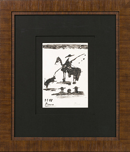 Пабло Пикассо (1881-1973). Пикадор, пронзающий быка. 1958 г. Бумага, монотипия. 29.0 × 20.2 см.
