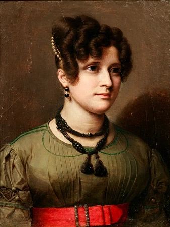Буржуа (Bourgeois), Шарль Гийом (1759-1832). Портрет дамы с красным поясом. Конец 1820-х – начало 1830-х гг.
