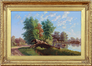Каменев Валериан Константинович (1823-1874) Пейзаж с поваленным деревом. 1870-е годы. Холст, масло. 52,2 х 80,5 см. 