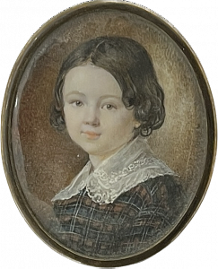 Кордик (Kordik) Георг (1820 – после 1853). Портрет мальчика. 1847 г. Кость, акварель, гуашь. 7,3 х 5,8 см (овал). 