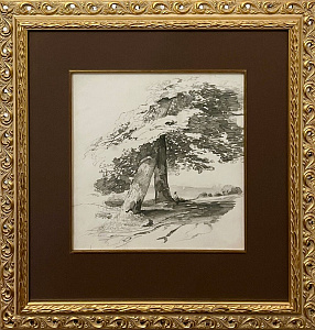 Саврасов Алексей Кондратьевич (1830-1897) Дубы на берегу залива. Бумага грунтованная, графит. 29 х 28 см
