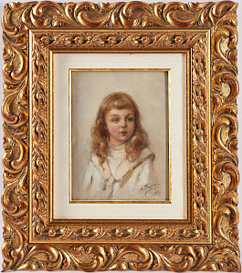 Маковский Владимир Егорович (1846-1920). Детский портрет. 1910 г. Картон, масло. 22,2 х 16,2 см