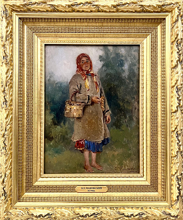 Маковский Константин Егорович (1839−1915). Молодая крестьянка с лукошком. Начало ХХ в. Дерево, масло. 32.5 х 24 см. 