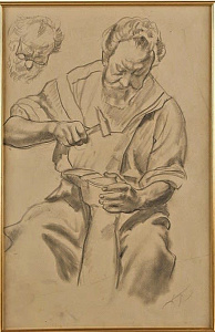 Кустодиев Борис Михайлович (1878-1927). Сапожник. 1918 г. Бумага, графитный карандаш. 31.7 × 21.2 см. 